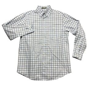 Orvis Medium Blue Plaid 100% Cotton Long‎ Sleeve Mens Dress Shirt